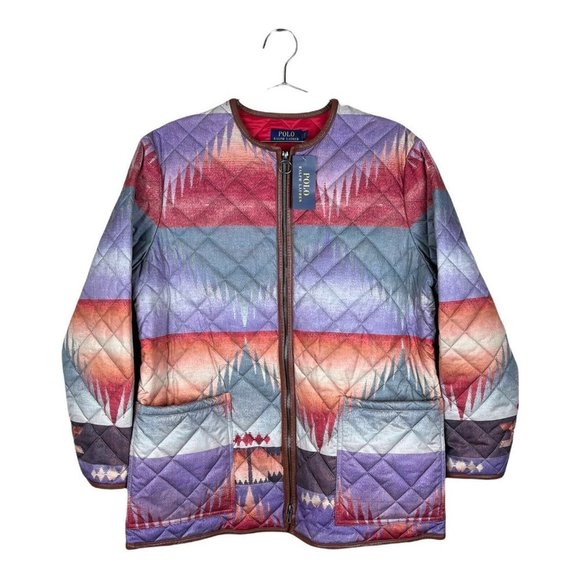 Women Polo Ralph Lauren Tricot Quilted Bomber Jacket With Genuine Leather Small - Picture 6 of 12